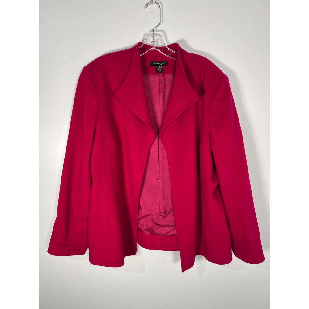 Louben Woman Pink Wool Cashmere Blend Open Front Blazer Jacket Office Wear 18W
